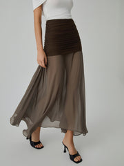Net Chiffon Sheer Panel Maxi Skirt