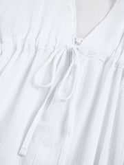 Semi-Sheer Pure Cotton Open Back Short Dress