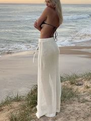 Sheer Hollow Out Drawstring Maxi Sweater Skirt