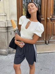 Semi-Sheer Keyhole Neckline Tie-Front Peplum Top