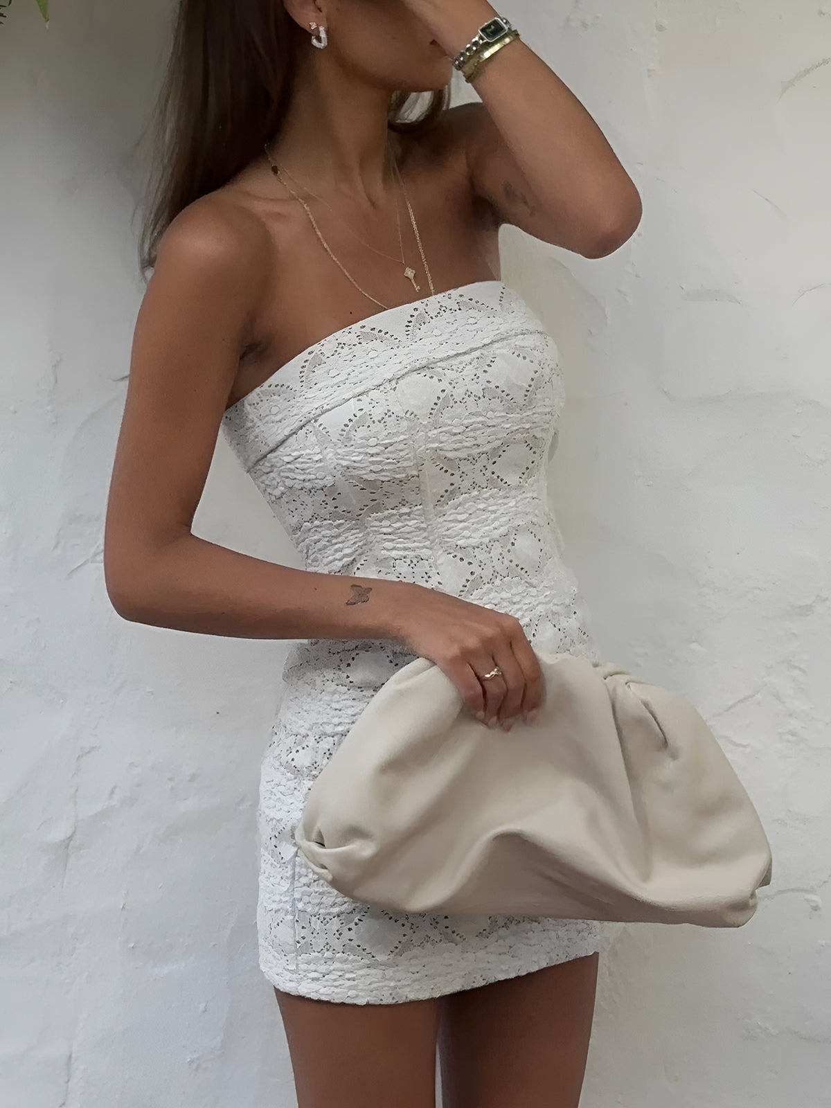 Semi-Sheer Lace Tube Short Dress