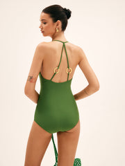 Ring Detail Cutout Halter One Piece Swimsuit