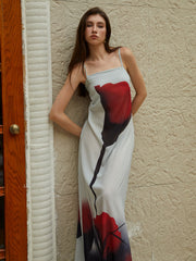 Sheer Large Floral Print Cami Long Dress