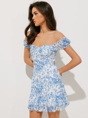 Semi-Sheer Floral Print Ruffle Short Dress