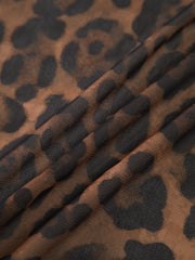 Sheer Leopard Print Long Sleeve Lace Trim Blouse