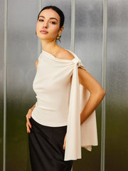 Slim Fit Asymmetrical Cold Shoulder Knotted Tank Top