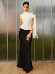 Slim Fit Asymmetrical Cold Shoulder Knotted Tank Top