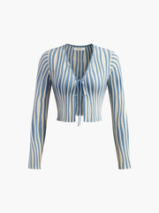 Pinstripe Lace Up Knit Cardigan
