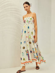 Adjustable Strap Print Dress With Pockets