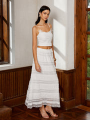 Semi-Sheer Lace Bow Cami Top