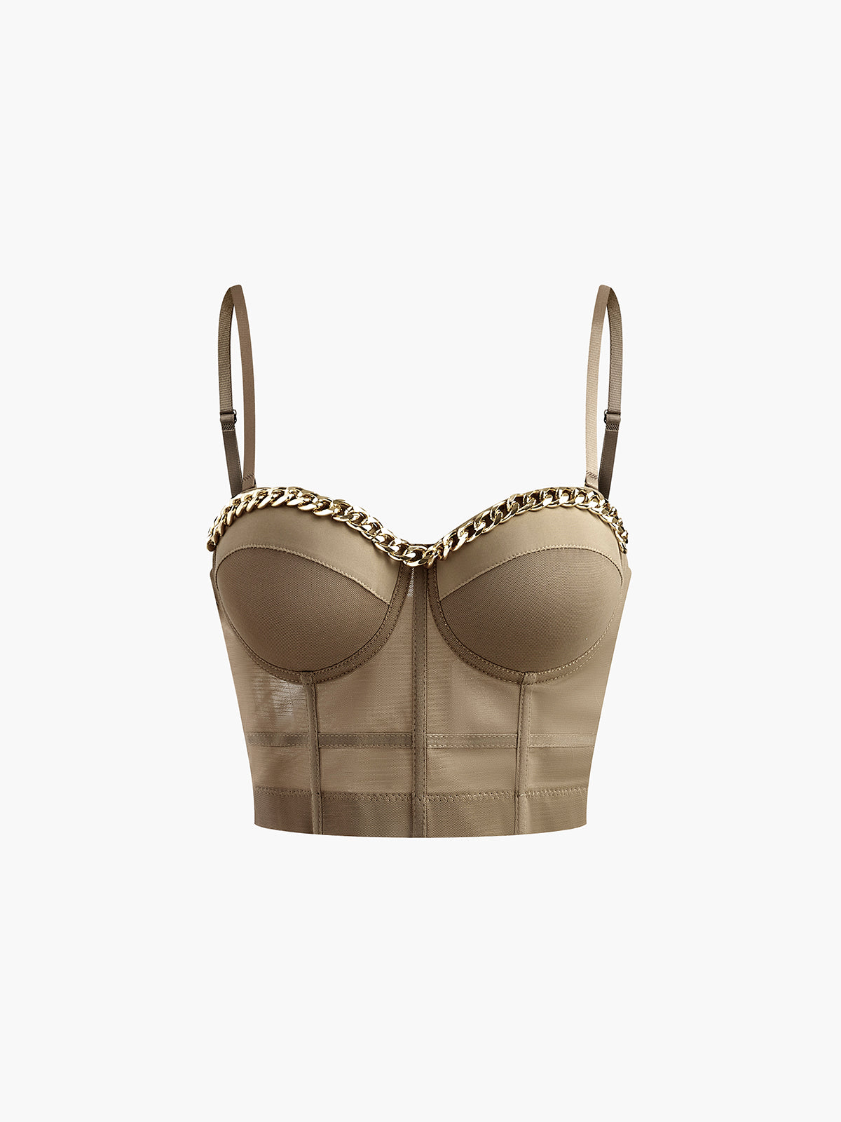 Semi-Sheer Mesh Corset With Metal Chain