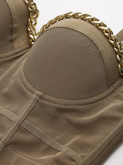 Semi-Sheer Mesh Corset With Metal Chain