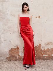 Pleated Zipper Tube Long Dress