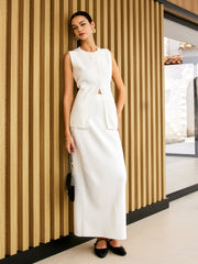 Wool Blends Knitted Split Button Skirt Set