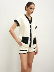 Contrast Binding Pockets Blouse