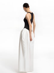 Semi-Sheer Color Block Panel Pockets Dress