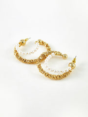 Double Layer Pearl Hoop Earrings