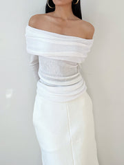 Semi-Sheer Overfold Off-Shoulder Shirt