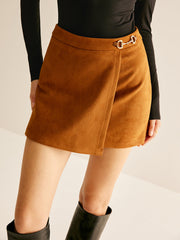 Metal-Detail Suede Effect Mini Skirt