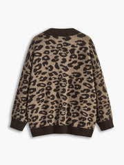 Leopard Contrast Trim Loose Cardigan