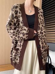Leopard Contrast Trim Loose Cardigan