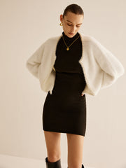 Oversized  Pearl Trim Fuzzy Cardiagn