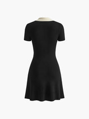 Contrast Collar Flowy Sweater Short Dress
