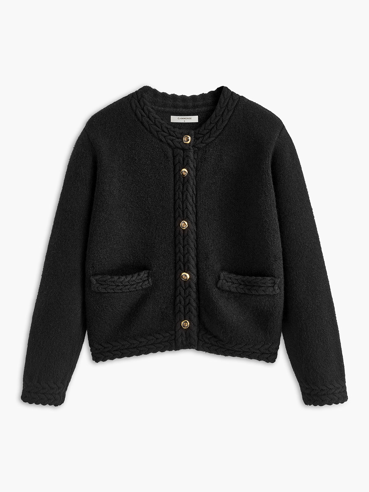Cable Knit-Trim Breasted Cardigan
