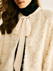 Tie Neck Fuzzy Jacket