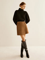 Suede Effect Zipper Wrap Skirt