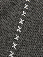 Mock Neck Ribbed Embroidered Trim T-Shirt