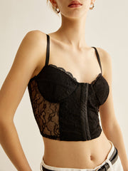 Semi-Sheer Floral Lace Corset Top