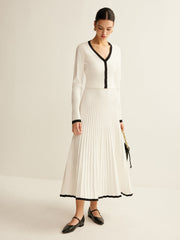Contrast Trim Pleated Knit Skirt Set