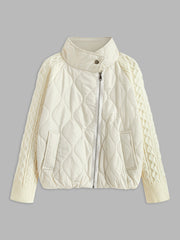 Button-Clasp Neck Panel Knit Outerwear