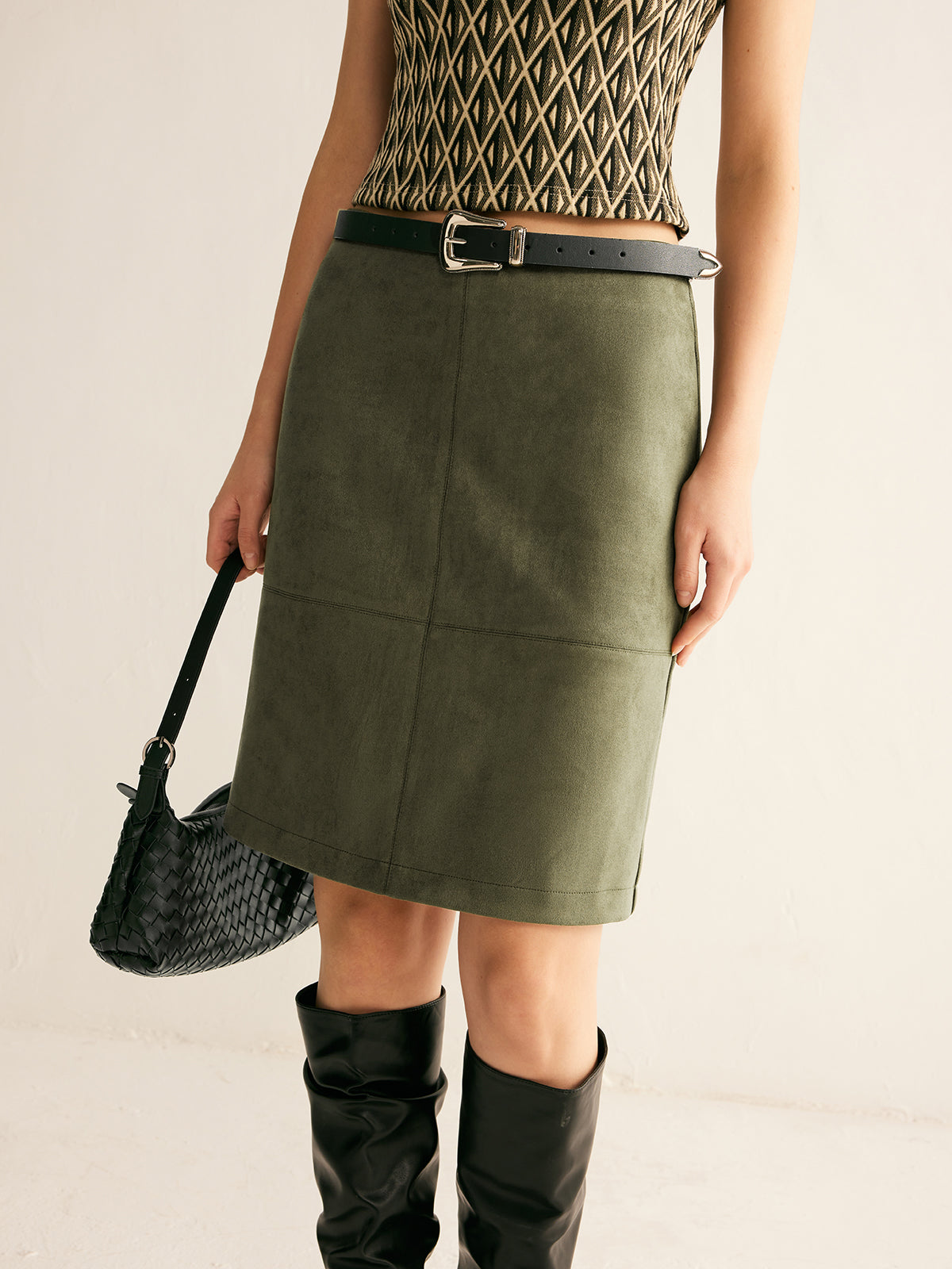 Suede Effect A-Line Skirt Without Belt
