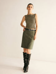 Suede Effect A-Line Skirt Without Belt