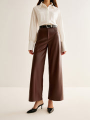 PU Leather Belted Straight Pants