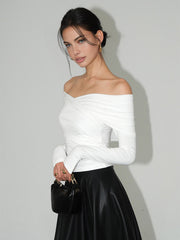 Semi-Sheer Plain Ruched Slim T-Shirt
