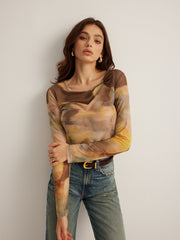 Semi-Sheer  Dye Printed Mesh T-Shirt