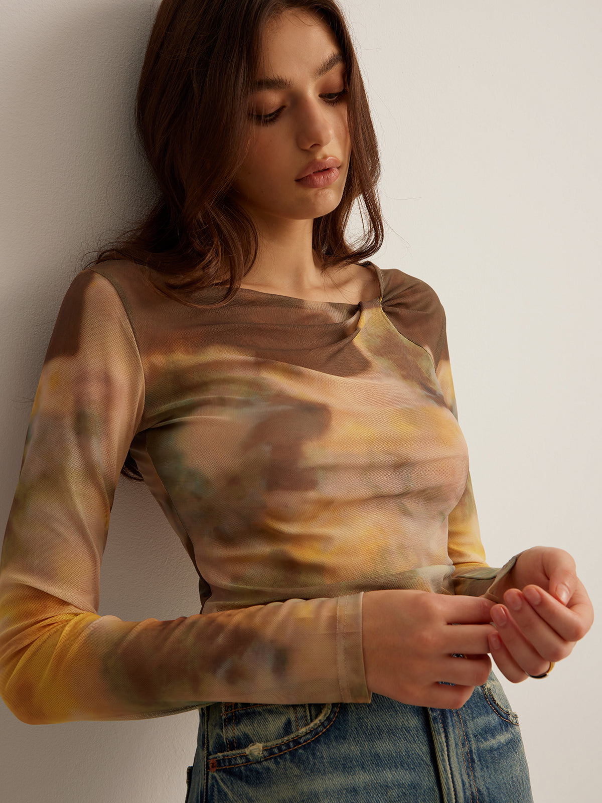 Semi-Sheer  Dye Printed Mesh T-Shirt