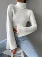 Turtleneck Fuzzy Crop Knit Top
