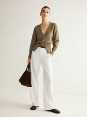 V-Neck Button Split Sweater