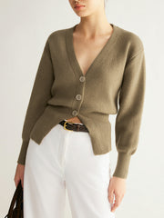 V-Neck Button Split Sweater