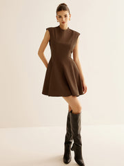 Pleated Piping Zipper Tank Dress