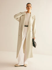 Oversized Lapel Pockets Belted Trench Coat