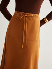 Drawstring Back-Zipper Suede Effect Skirt