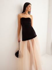 Semi-Sheer Velvet Panel Mesh Tube Dress