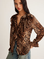 Leopard Printed Ruffle Blouse