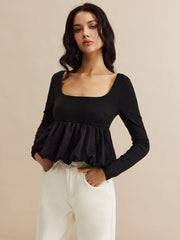Square Neck Bud Waist Blouse