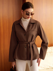 Belted Suede Effect Polo Jacket